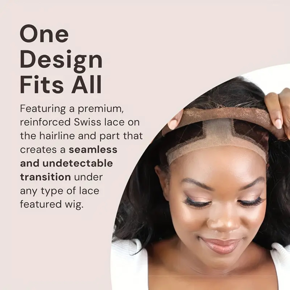 Parrucca da donna in pizzo con impugnatura regolabile, cuffia per parrucca antiscivolo con ritagli per le orecchie, fascia in velcro regolabile, regalo di benda e spazzola