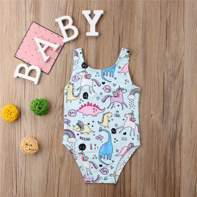 Summer Children Kids Baby Girls Bikini One-piece Sleeveless Unicorn Print Swimwear Infant Girls Beachwear Swimsuit Swimming