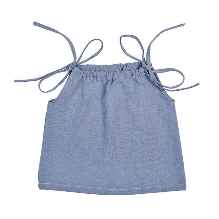 Summer Baby Girl Cotton Strap Top Sleeveless T Shirt Newborn Shoulder Tie Top: Blue