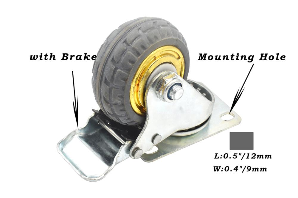 Bytiyar 3in Solid Rubber Swivel Caster Wheels with 360 Degrees Ball Bearing Heavy Duty Top Mounting Plate Lockable Casters