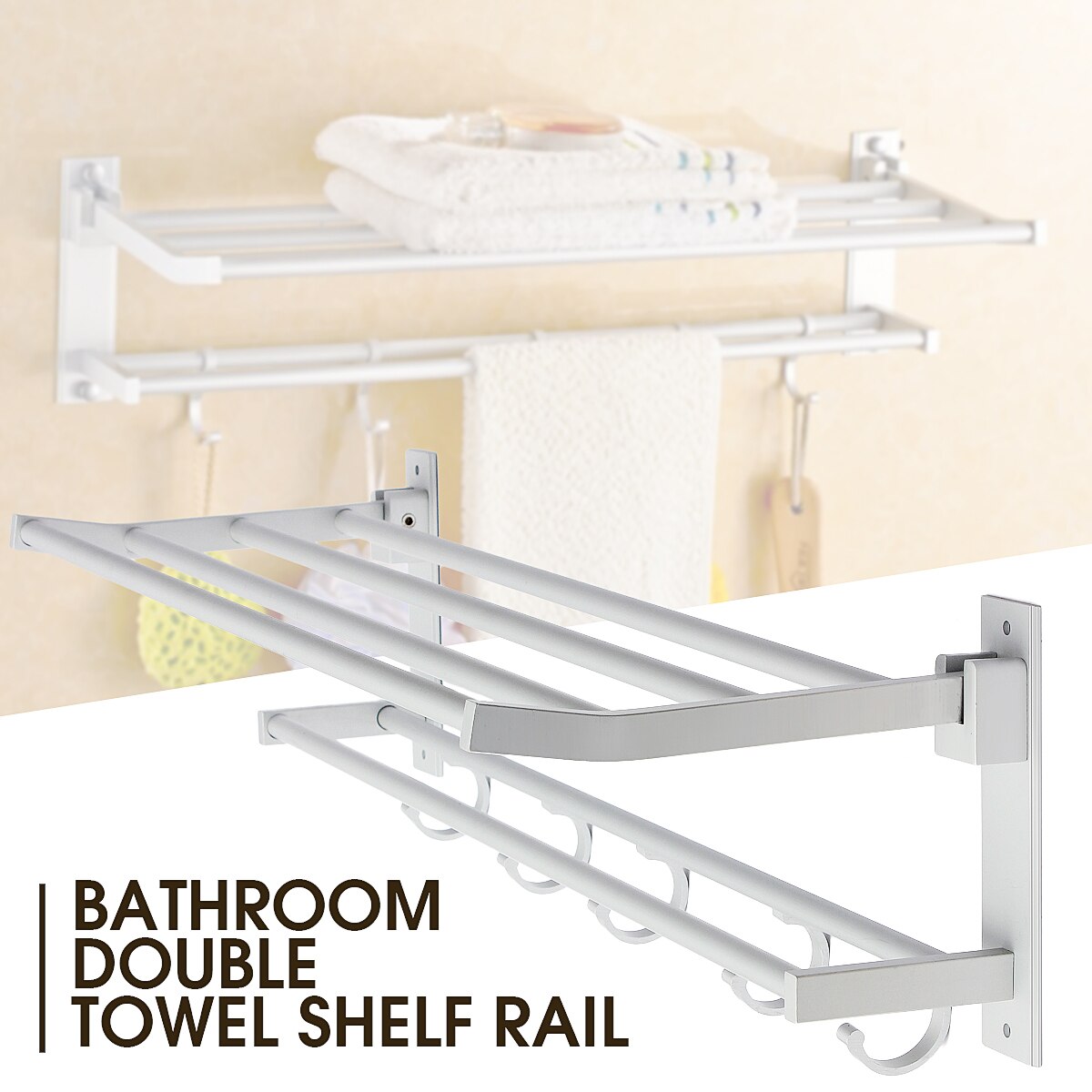 Alumimum Opvouwbare Badkamer Handdoek Rack Holder Opslag Hanger Keuken Hotel Handdoek Kleren Plank Met 5 Haken
