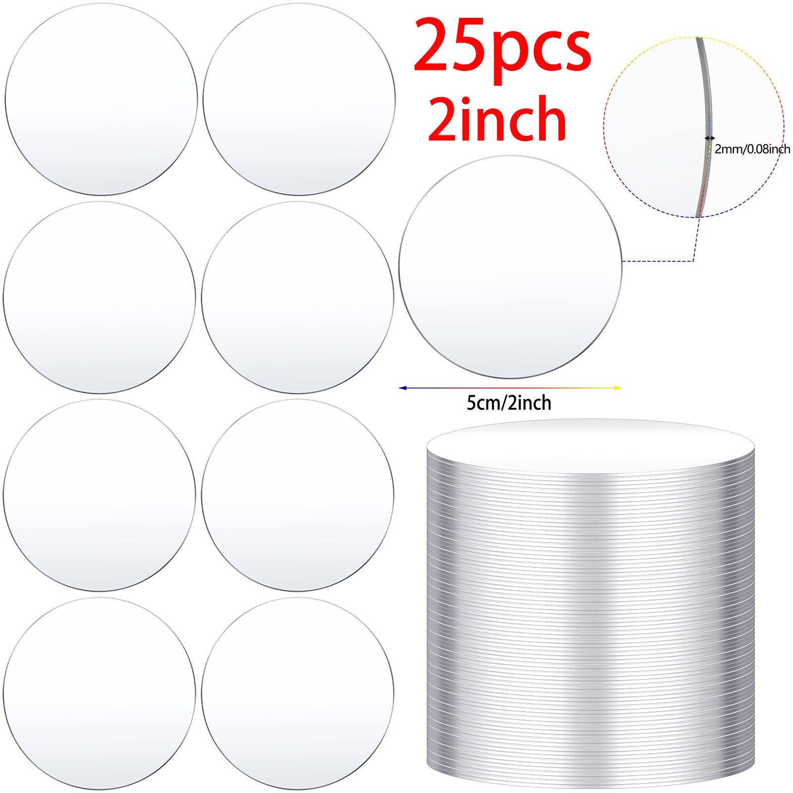 50/25 stycken klar akryl cirkel blankt ark runda akrylskivor för konstprojekt målning barn gör-det-själv hantverk 2/3 &quot; 2mm tjocka: 5cm 25 st