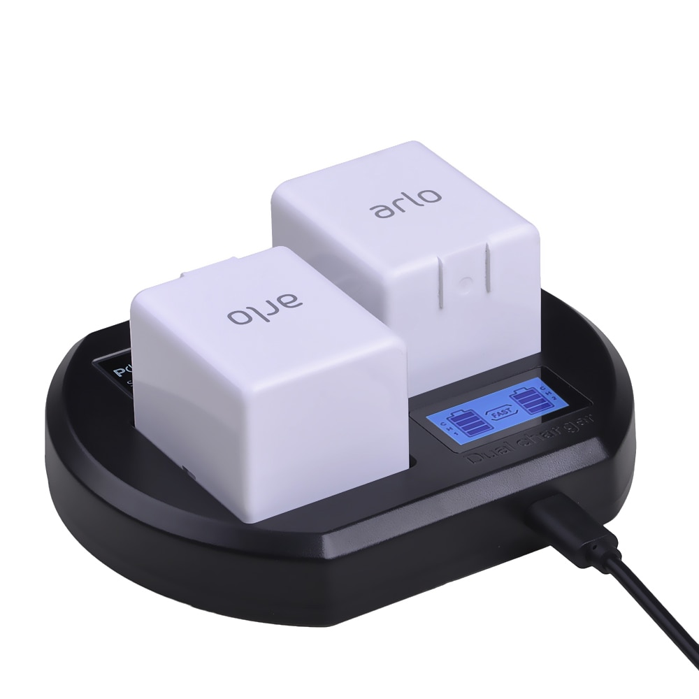 LCD Display USB Dual Charging Station Charger with 2X Silicone Skin for Arlo Pro 2 Arlo Security Light and Arlo Go Battery