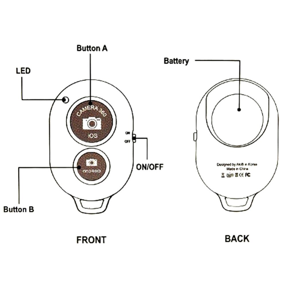 Bluetooth Shutter Remote Control Button Wireless Bluetooth Self-Timer Camera Phone Monopod Selfie Stick Shutter Controller