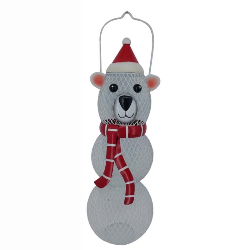Steel Wire Bird Feeder Outdoor Balcony Hanging Feeder Wrought Iron Deer Snowman Bear Shape Crafts Ornaments Pet: Red