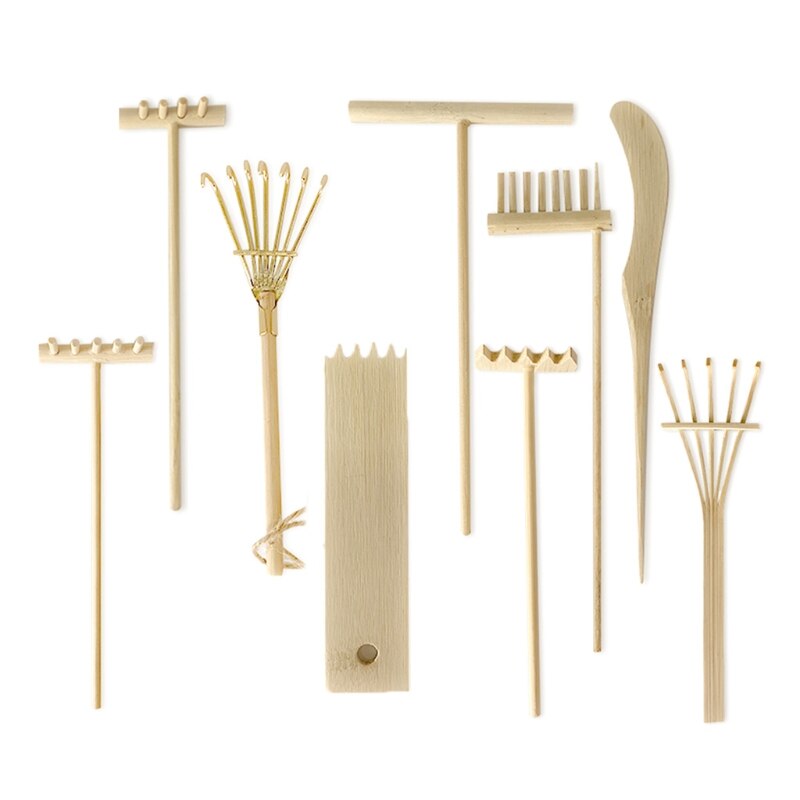 6/9Stck Mini Zen Garten Bambus Rechen Mini Rechen einstellen DIY Kunst Handwerk für freundlicher Aktivität Zentrum Gemeinschaft beliebte Graffiti Bausatz: 10-Stück einstellen