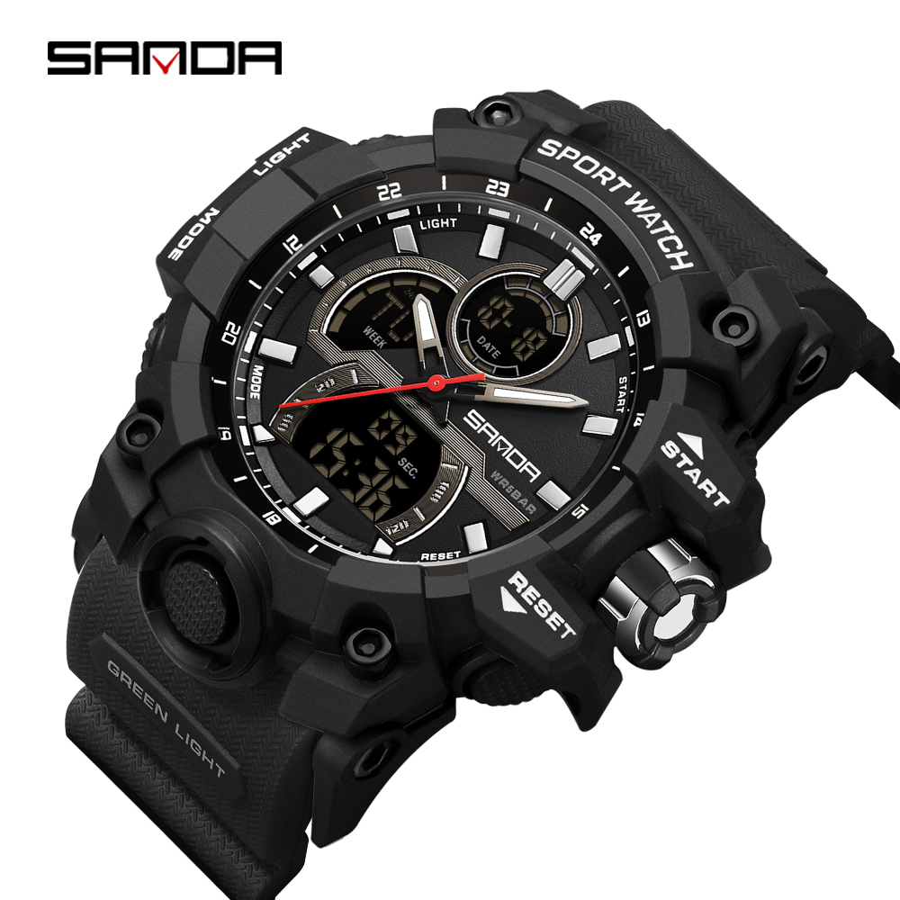 SANDA-reloj electrónico con luz nocturna para hombre, cronógrafo multifuncional con pantalla Dual, resistente al agua, Ideal para deportes al aire libre, a la , 6198, 2024