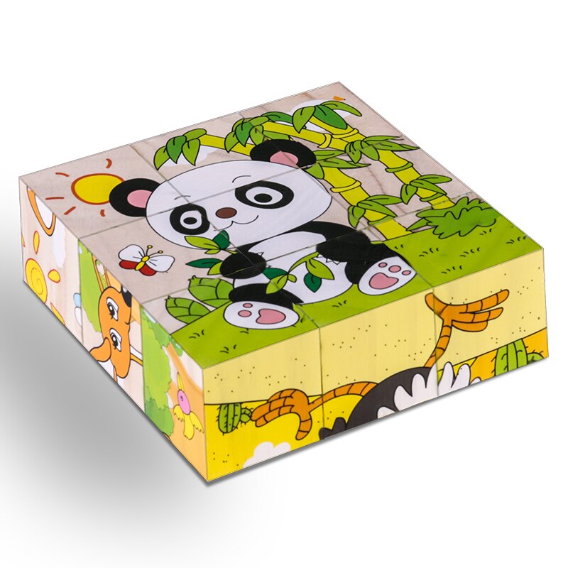 High Grade Six-face Picture Wooden Jigsaw 3D Puzzle Toys Children's Early Educational Toy Cube Jigsaw Puzzle Baby Kids