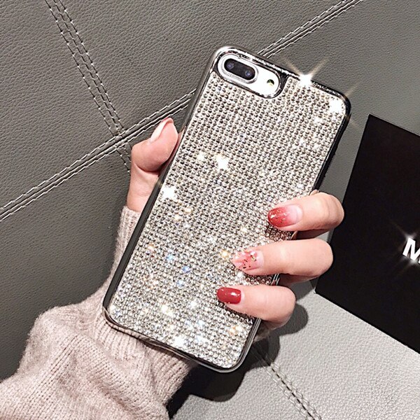 Capa de brilho com strass, capa de silicone macio tpu com glitter para huawei mate20 p30 pro, bolsa de corrente de diamante para samsung s10 plus capa de cobertura: P30 / Silver Without Chain