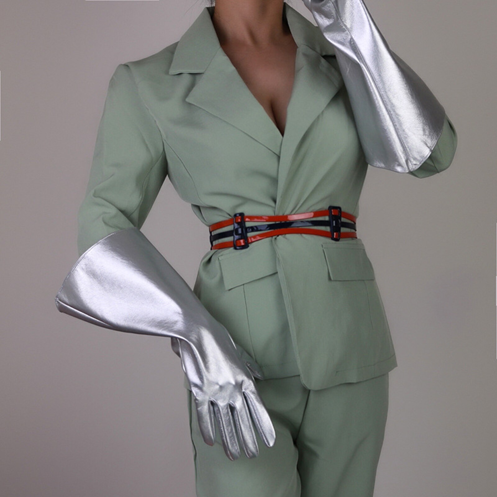 Steampunk Wide Cuffs Gloves Men Women Glossy Patent Leather Glove Cyberpunk Costume Accessories Latex Leather Wide Glove