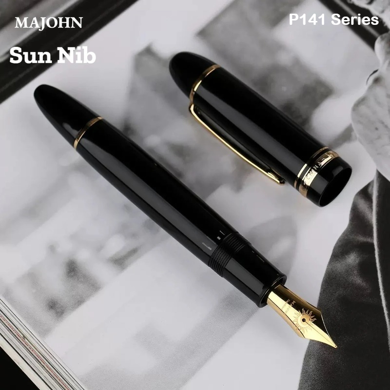 MAJOHN P140 Penna stilografica a pistone in metallo rame Pennino parasole Corpo in resina leggera trasparente Materiale scolastico di cancelleria PK 9019 X159: marina militare Blu / F
