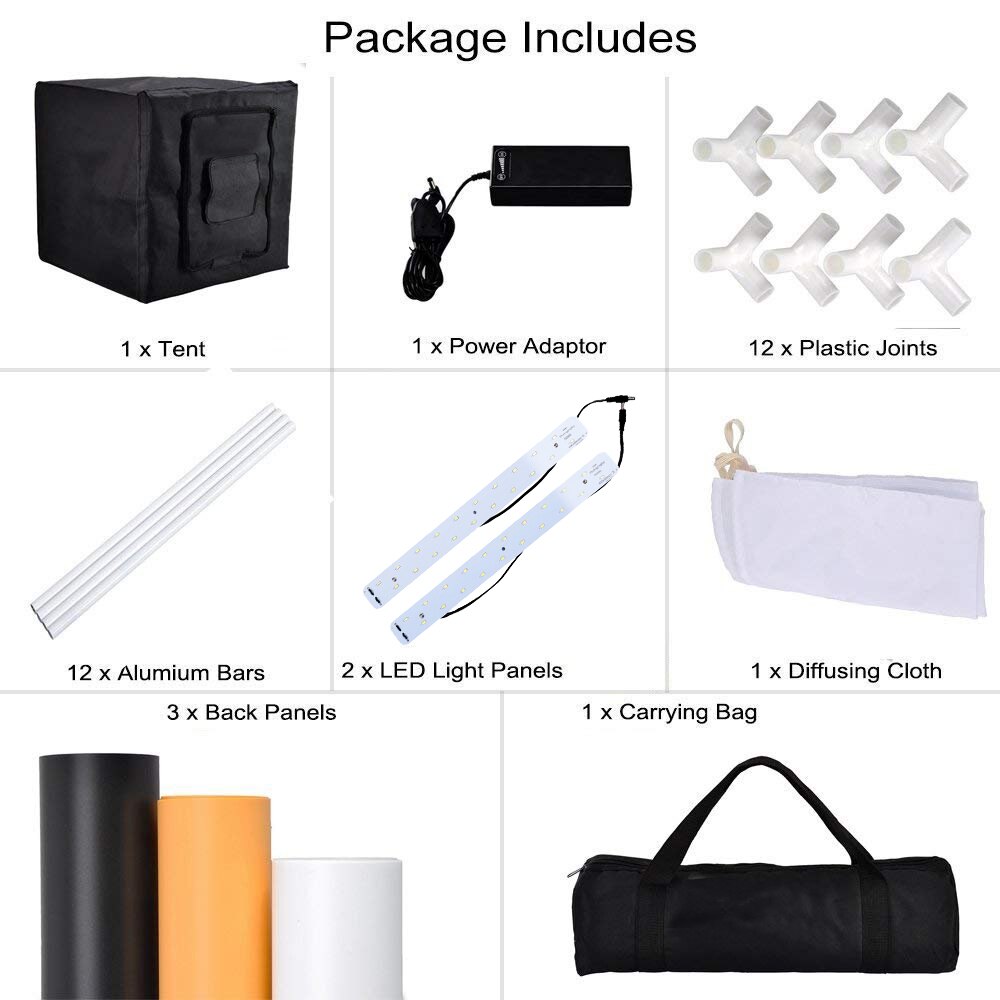 WINGRIDY W40 LED Folding Photo Studio Softbox Lightbox 40*40 light Tent with white yellow black background Accessories box light