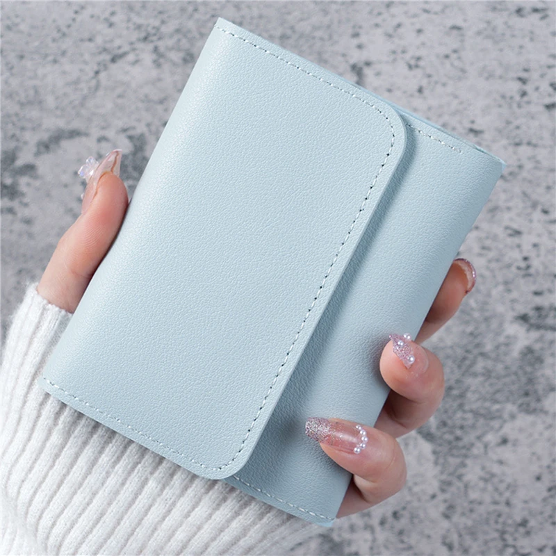 Cute PU Leather Short Wallet for Women Small Hasp Girl Credit Card Holder for Coin Purse Female Wallet Short Purse for Women: Beige