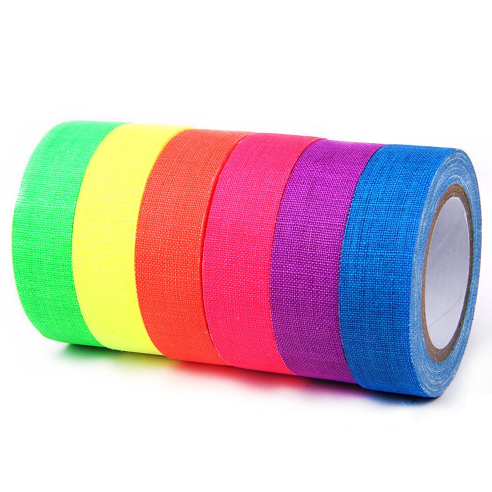 6 Rolls Van Fluorescerende Tape Neon Blacklight Tape Voor Party Stadia En Studio 'S (Assorti Kleur)