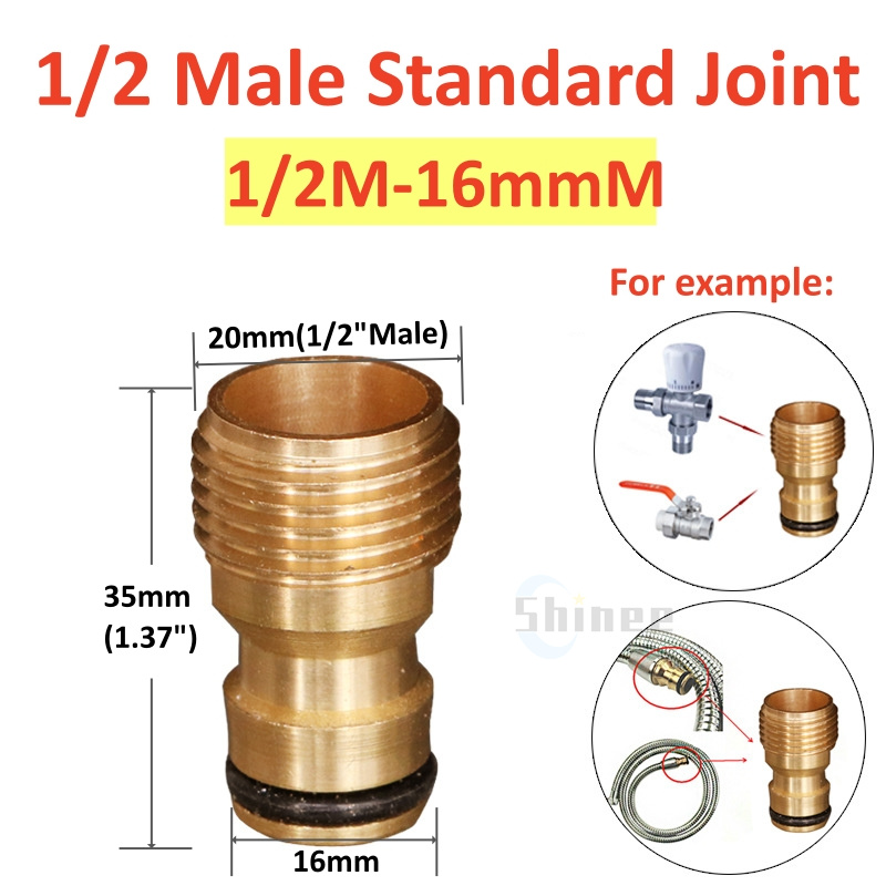 1 Uds. Conector rápido de rosca 1/2, adaptador de riego de jardín de latón, manguera de cobre para riego por goteo, accesorios de conector rápido para manguera de 16mm: Plata
