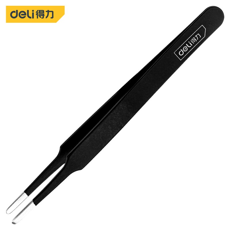 Stainless Steel Tweezers Maintenance Industrial Precision Curved Straight Sharp Point Tweezer Model Making Tools Hand Tools Set: 120mm Flat