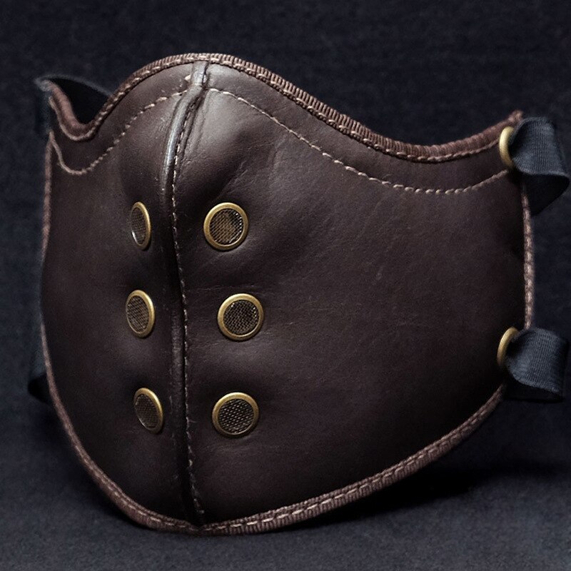 retro PU Leder Motorrad Maske Jahrgang Motorrad Reiten Helm Maske: dunkel Braun
