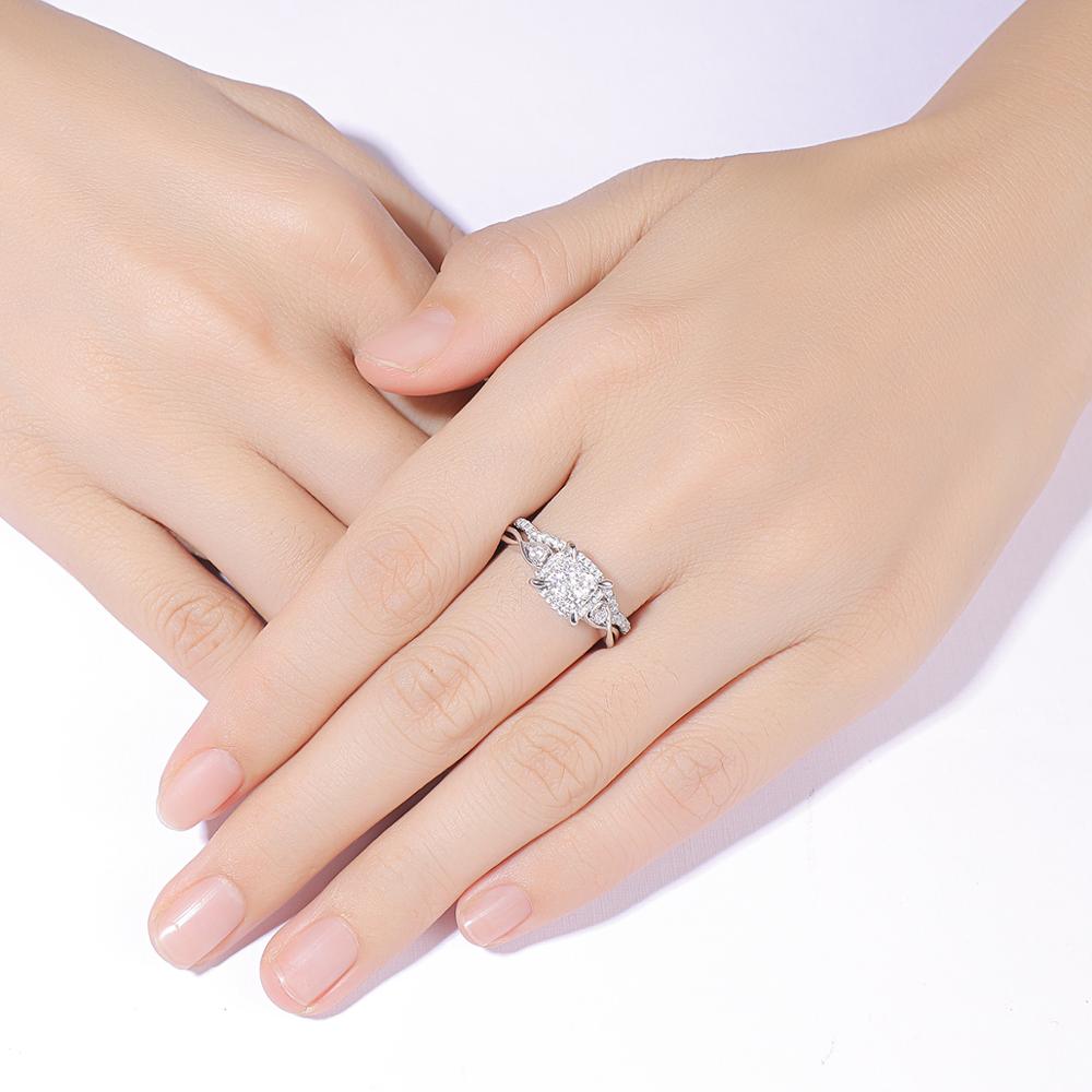 Newshe 2 Stück Massivem 925 Sterling Silber Hochzeit Ringe Für Frauen AAAAA Cubic Zirkone Einzigartige Braut Set Klassische Schmuck BR0994