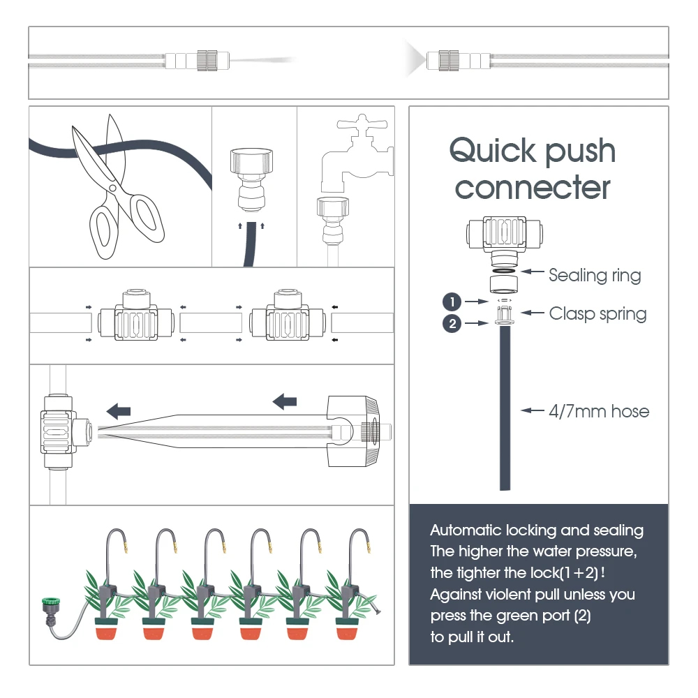 Raccord rapide de tube d'arrosage OD-12MM facile à installer 3/8 "joint de tuyau pour la maison jardin tuyau d'irrigation coude en T raccords égaux
