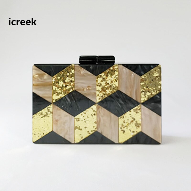 2019Neu perle nackt schwarz abend tasche schwarz Gold funkeln gestreiften acryl kupplung geldbörse lässig kreuz-körper ketten Mini taschen: Ursprünglich Titel