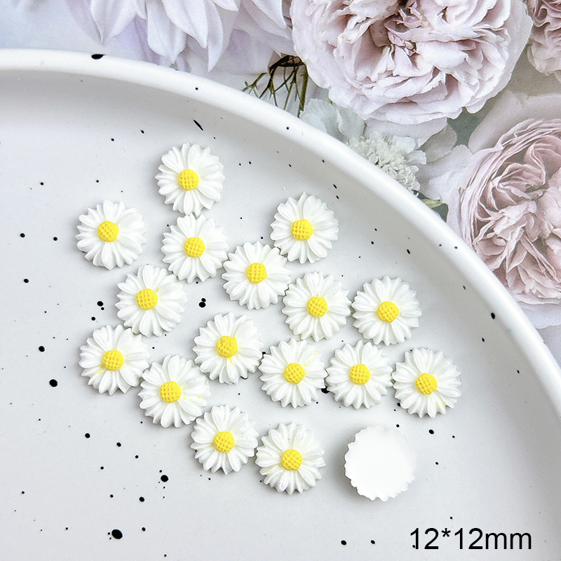 50 Uds. De Mini dijes de margaritas de resina 3D para uñas, flores blancas, decoración artística de uñas de verano, accesorios de manicura DIY, manualidades: Negro