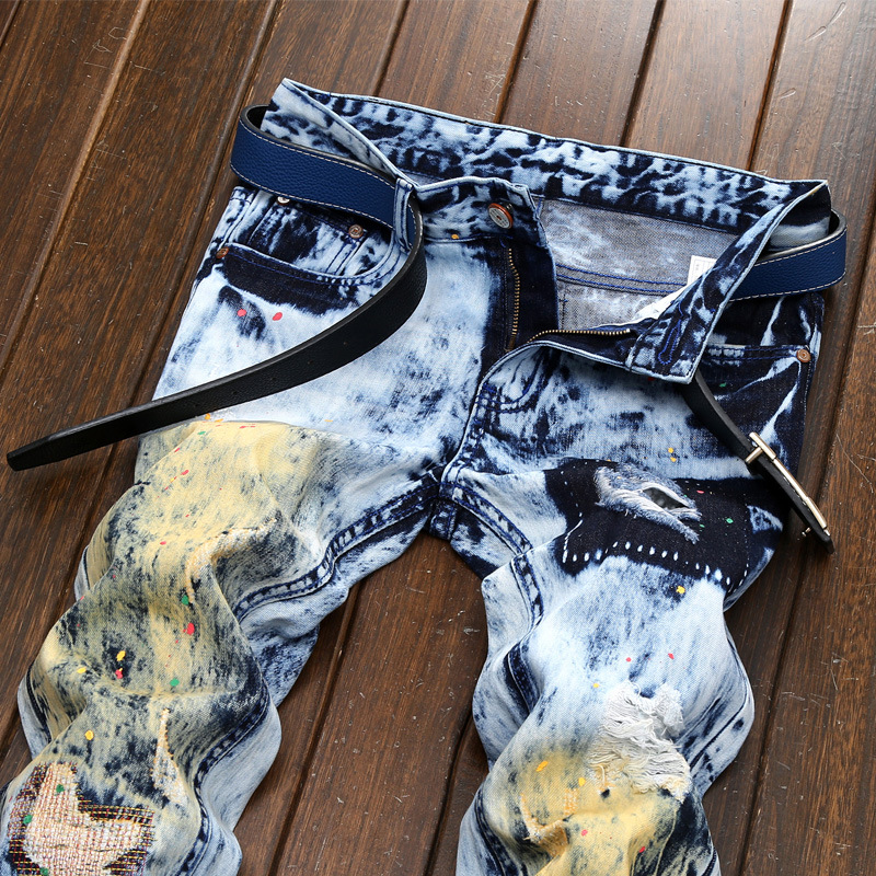 ofeirhz Combat Jeans for Men UK - Denim Joggers for Men Straight Hole