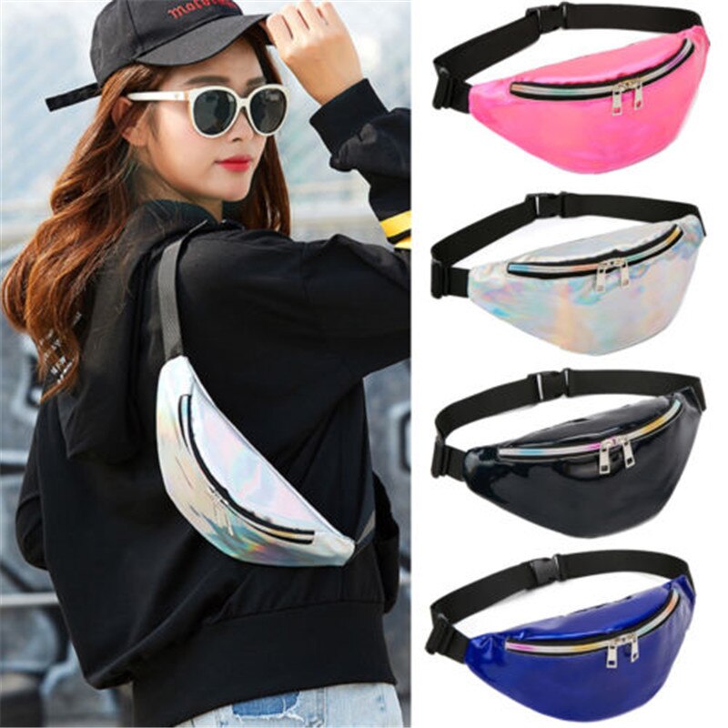 Vrouwen Mannen Iriserende Holografische Fanny Stijl Pack Shiny Heuptas Hip Purse Reistas