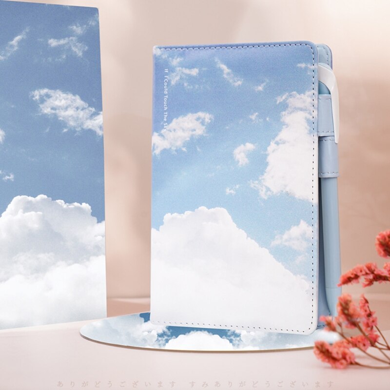Premium PU Notebook A6 Blue Sky Cloud 128 Sheets Handbook for Girls Women
