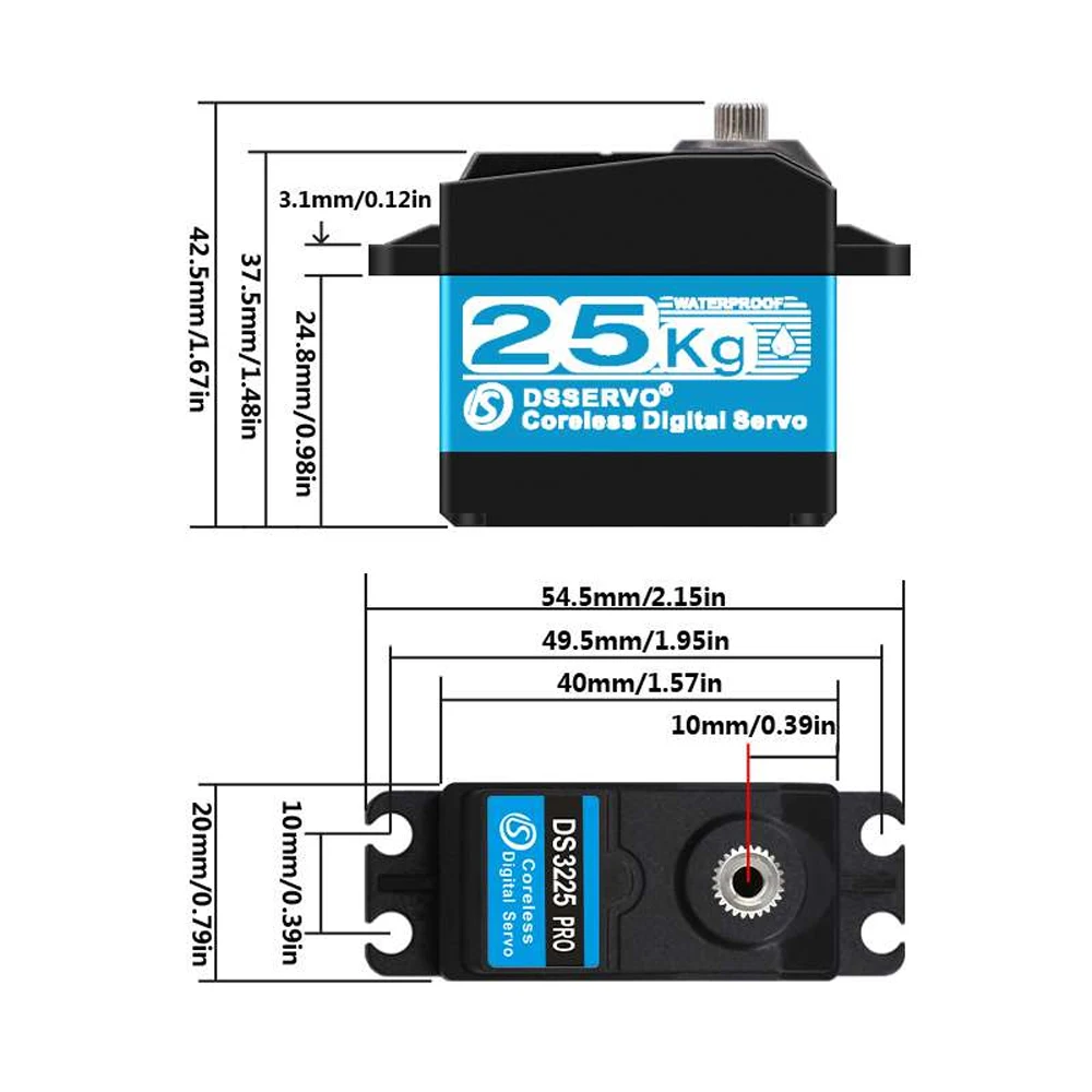 DS3225 Pro actualizar 25KG Servo Digital sin núcleo alto Torque 180/270 grados engranaje de Metal impermeable para 1:8 1:10 1:12 RC coche Robot