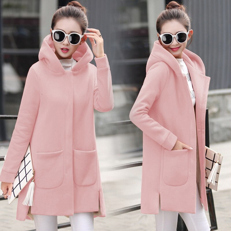 RICORIT vrouwen Hooded Wollen Jas Lange Mouwen Jassen Bovenkleding Vrouwelijke Bulk Dunne Hoodies Jassen: pink / XXXL