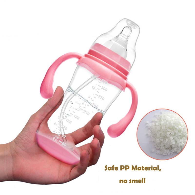 PP Wide Mouth Baby Bottle With Dust Cover Infant Anti-flatulence Baby Bottle Size 180ml/240ml/320ml with Temperature Sensing