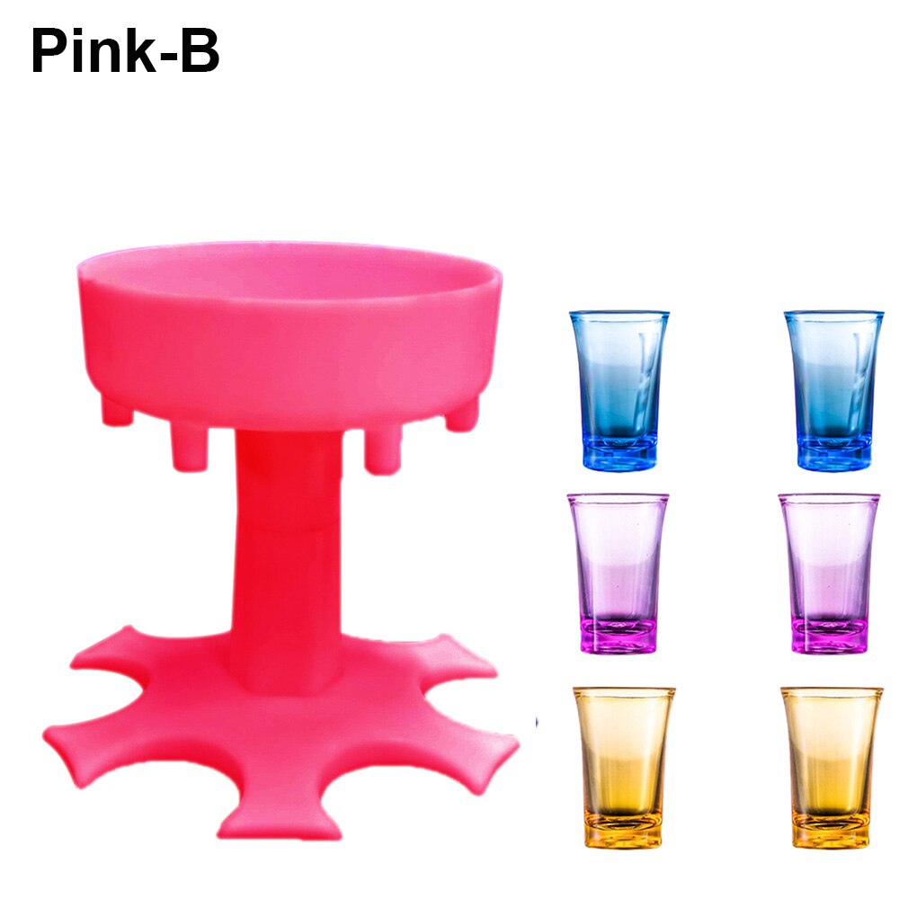 6 Shot Beverage Glass Dispenser Holder Portable Wine Dispenser Pourer Drinking Bar Shot Dispenser Party Bar Accessory: Pink-B