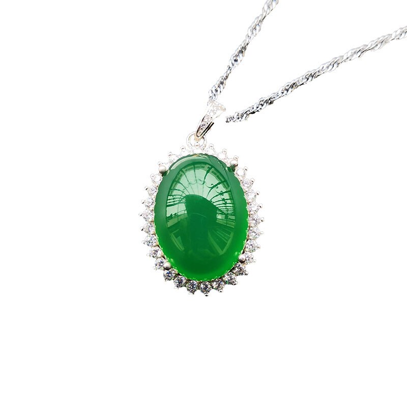 Natural green jade pendant with 925 sterling silver pendants necklaces add chain jade jewelry