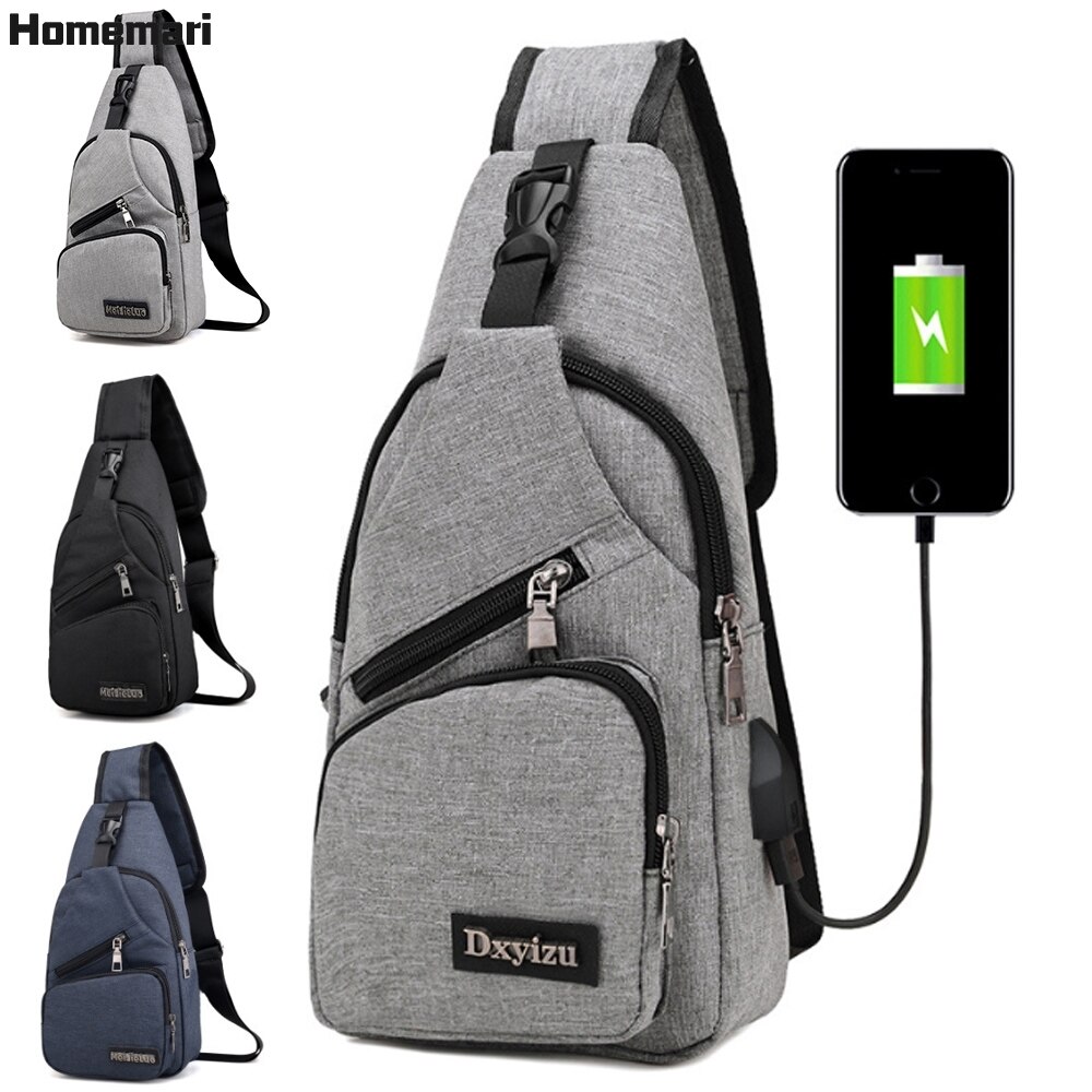 Homemari-Bolso cruzado con carga USB para hombre, bolsa de pecho, de viaje, para deporte al aire libre, Picnic diario, de hombro