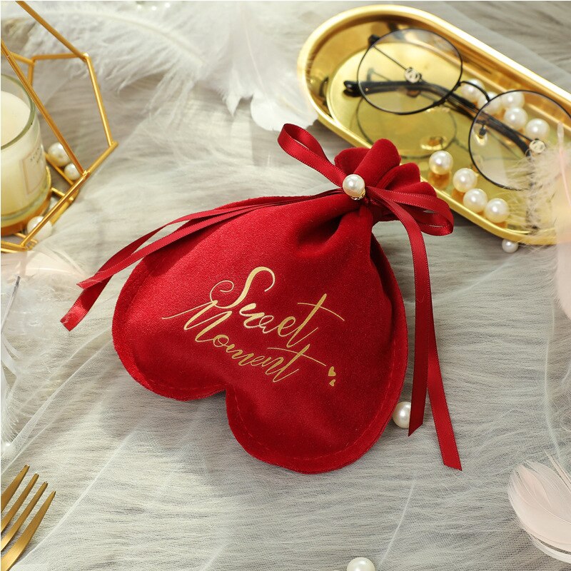 Liefdeshart snoepzakjes fluwelen zakje chocolade babyshower bruiloft bedankjes zakje verjaardagsfeest benodigdheden: 10 stuks - rood