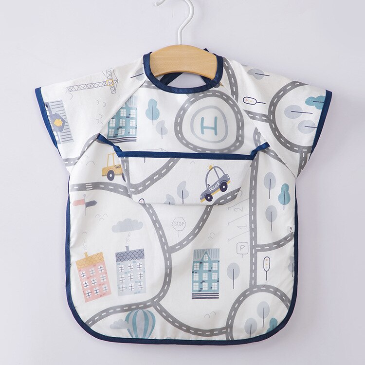 Enfant bébé Art Smock alimentation bavoir tablier poche imperméable chiffons manches longues avec receveur de nourriture: B Car / 90cm