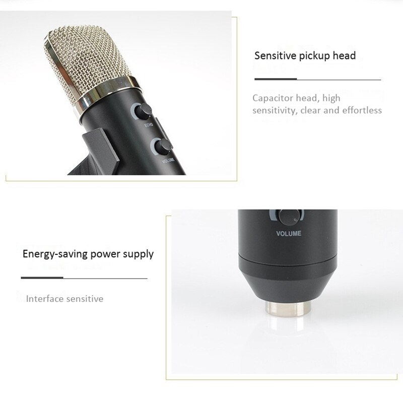 USB Studio Condenser Microphone Large Diaphragm Singing Microphone for Living PC KTV Meeting Recording
