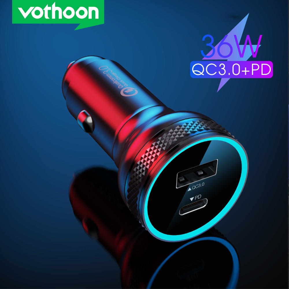 Vothoon Quick Charge 3.0 Qc Usb Autolader Voor Samsung Xiaomi QC3.0 36W Type C Pd Autolader Voor iphone 11Pro Xs 8 Pd Charger