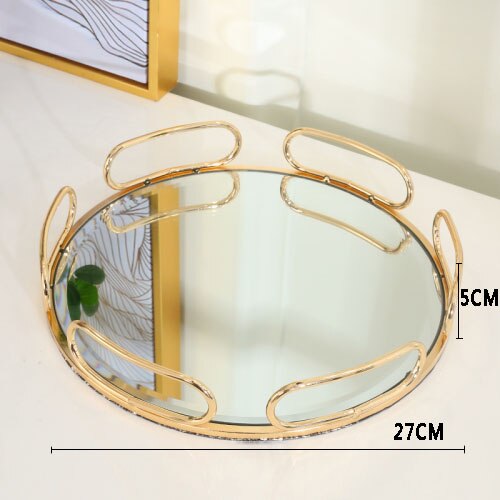 Placa de ouro doces sobremesa bandeja geométrica chapeamento metal vidro espelho prato jóias placas exibição rústico europeu decoração da sua casa: A