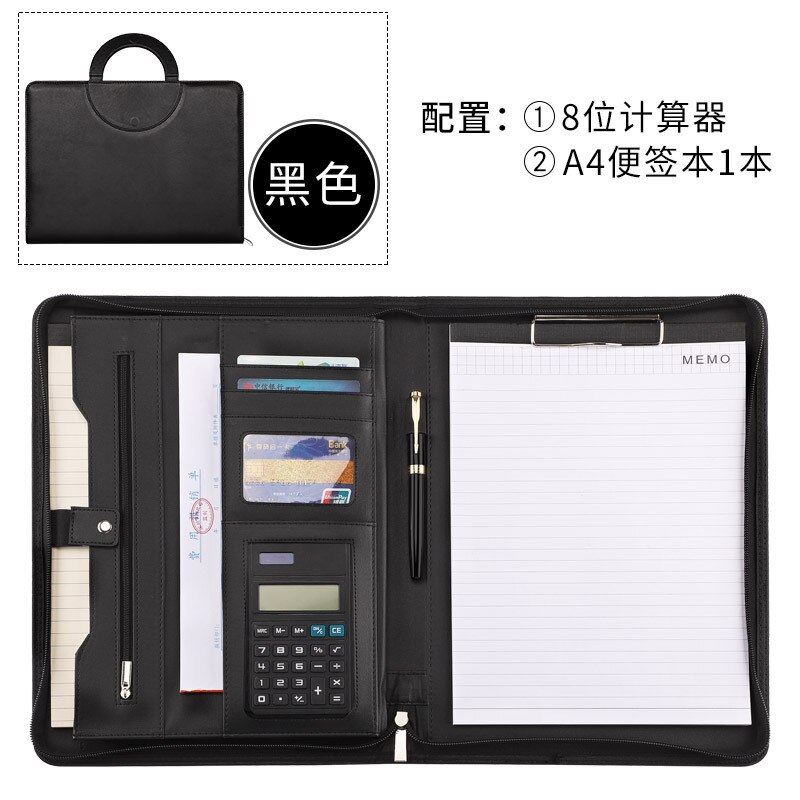 Zippered Leather Padfolio Portfolio Folder Interview Resume Document Organizer with 11 Inch Tablet Sleeve for ipad: 8-digit Calculator