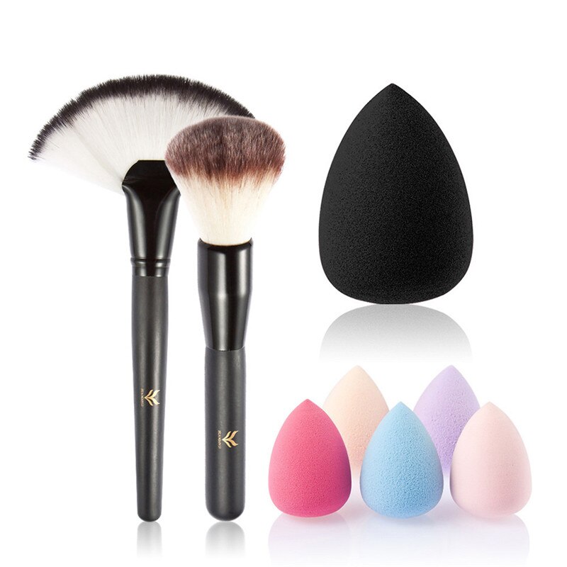 3 stuks/set huamianli make-upset 2 stuks make-upkwasten poederblushkwast  +1pc waterdruppel cosmetische puff cosmetische make-upkits gereedschap