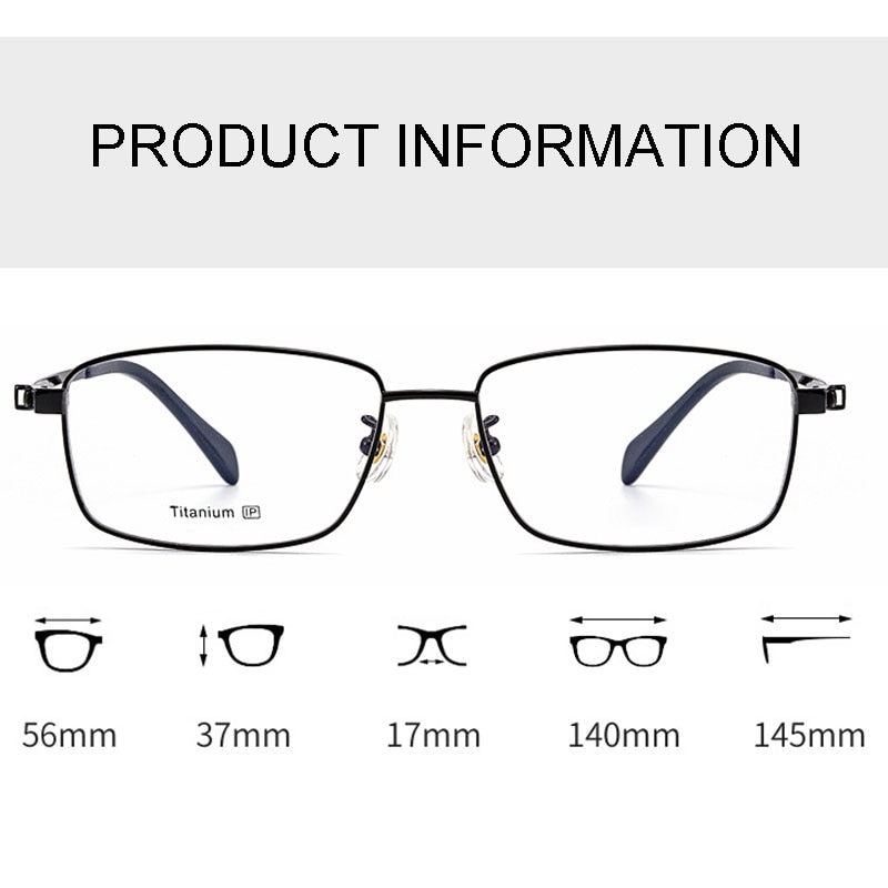 Gafas ultraligeras de titanio puro para miopía, lentes rectangulares de borde completo con bisagras de resorte, estilo de negocios para hombres