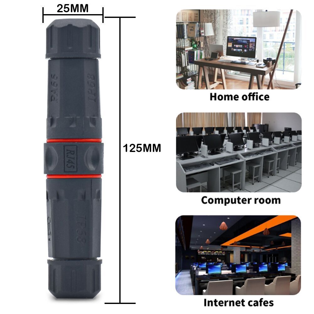 Waterproof RJ45 Ethernet Network Cable Connector Wire Extension Double Head Adapter
