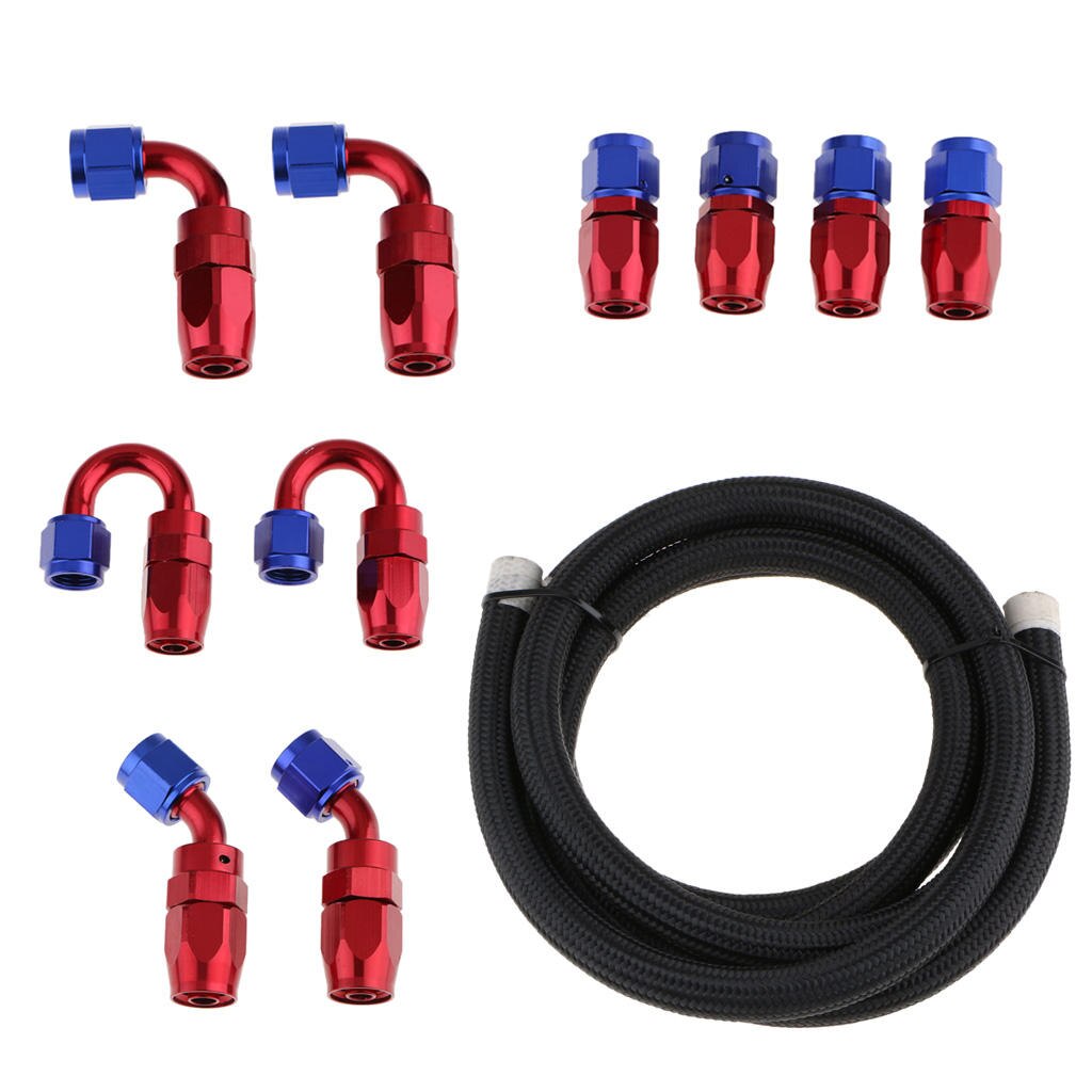 10Ft Nylon Braided Fuel Line with AN8 Hose End Aluminum Fittings Kit