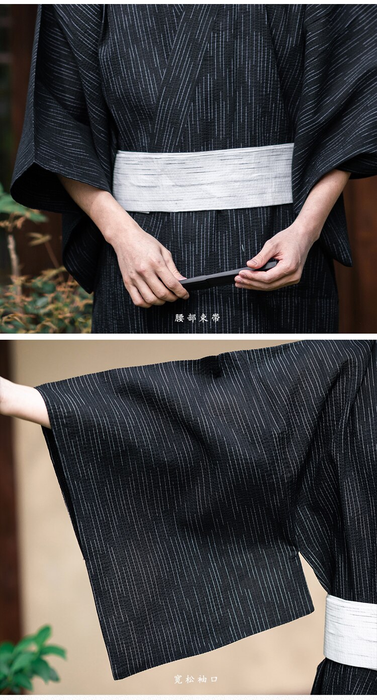 Traditionele Japanse Kimono Mode Yukata Zomer Mannen Lange Gewaden Met Riem 95% Katoen Pyjama Set Mannelijke Nachtkleding Badjas