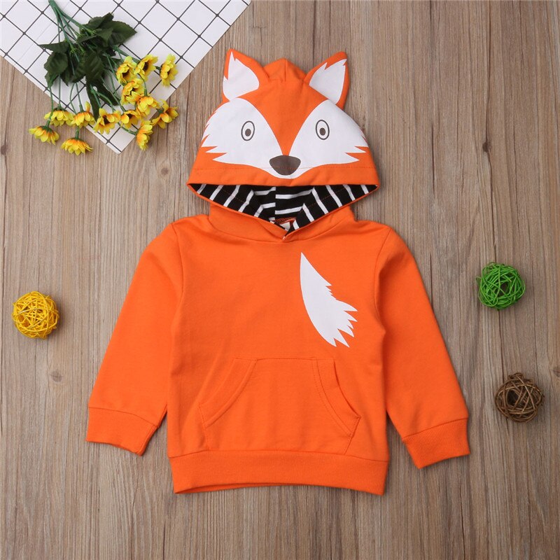 Kleinkind Kinder Baby Jungen Mädchen T-shirt Herbst Lange Orange Fuchs Ohr Mit Kapuze Tops Sweatshirt Oberbekleidung Jungen Mädchen