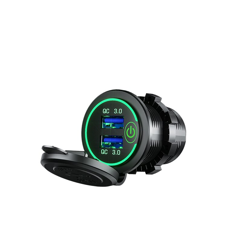 Charge rapide 3.0 USB chargeur de voiture prise 12V/24V 36W double QC3.0 USB chargeur rapide prise de courant avec voltmètre LED: green