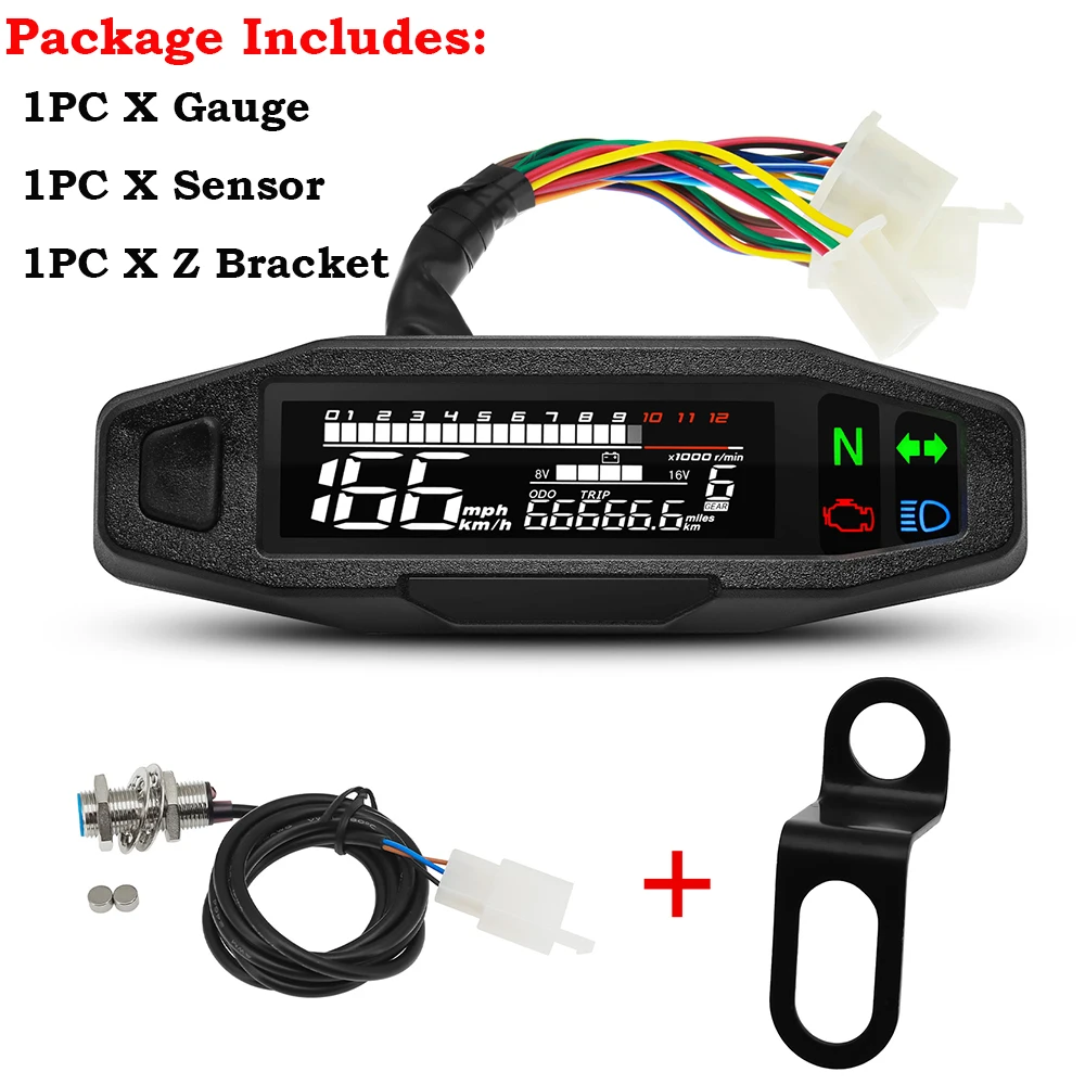 Een Universele Moto Rpm Toerenteller Snelheidsmeter Speed Gauge Tacho Meter Digitale Kilometerteller Instrument Sensor Set Voor Motorfiets: Paars