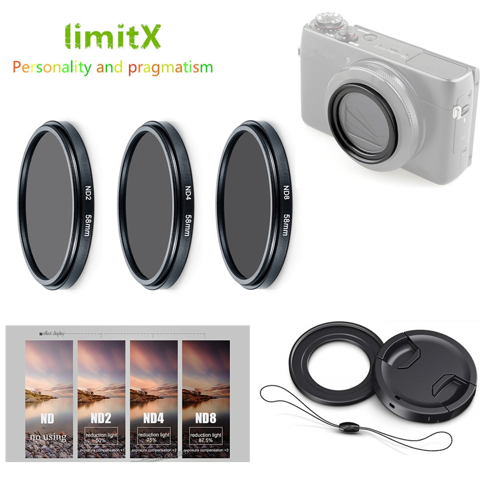 ND2 ND4 ND8 Neutral Density ND Filter &amp; Adapter Ring lens cap keeper for Panasonic LX10 LX15 TZ200 TZ100 TZ220 ZS200 TX2 ZS100