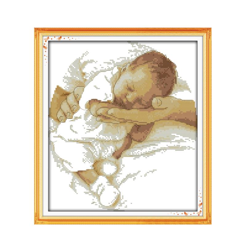 Kits de costura de bordado de punto de cruz estampado, patrones de bebé y su muñeca, 11CT, 14CT, artesanía de hilo contado impresa, conjunto de decoración del hogar: YELLOW / 1CT
